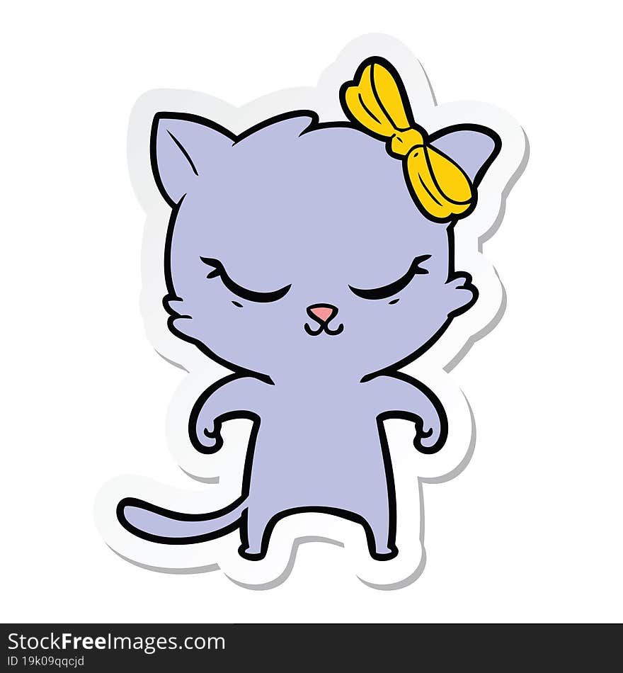 sticker of a cute cartoon cat with bow