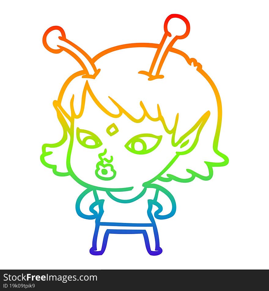 rainbow gradient line drawing pretty cartoon alien girl