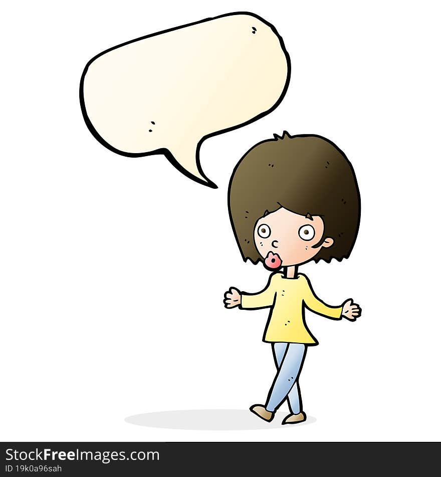 Cartoon Confused Woman With Speech Bubble