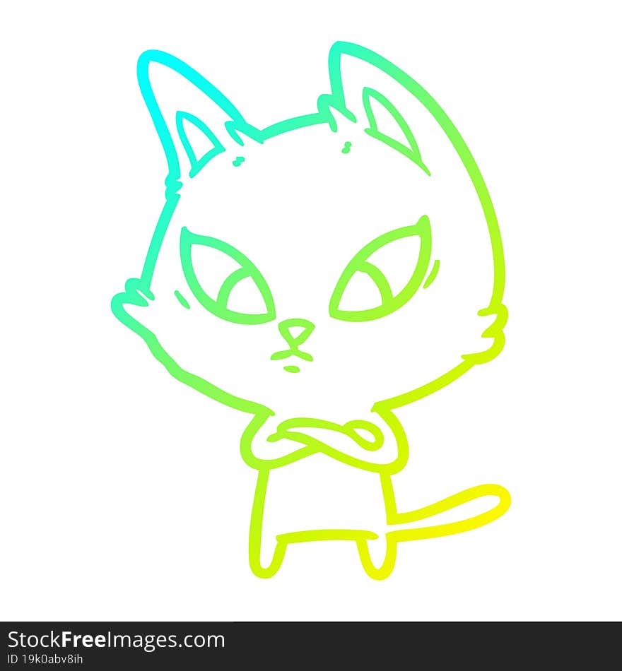 cold gradient line drawing confused cartoon cat