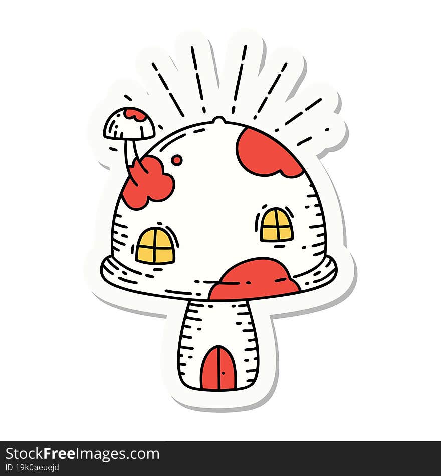 sticker of tattoo style toadstool house