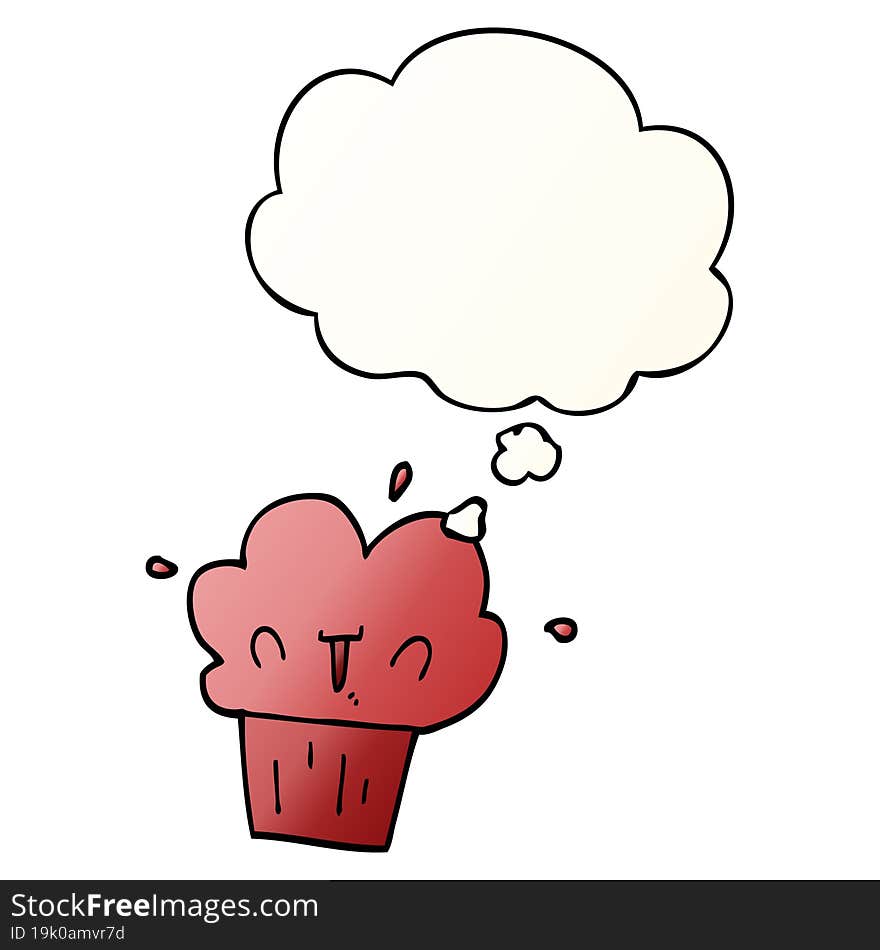 cartoon cupcake with thought bubble in smooth gradient style