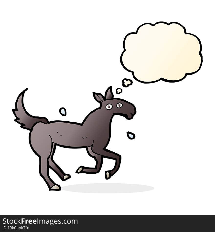 cartoon horse sweating with thought bubble