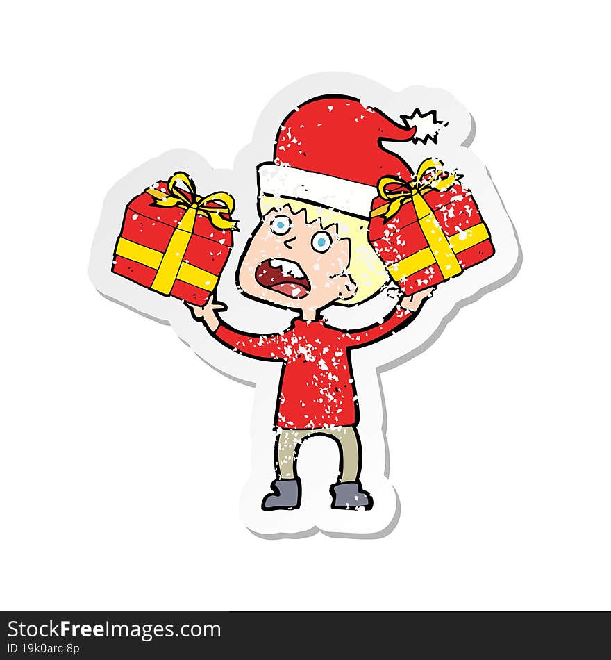 Retro Distressed Sticker Of A Cartoon Man Ready For Christmas