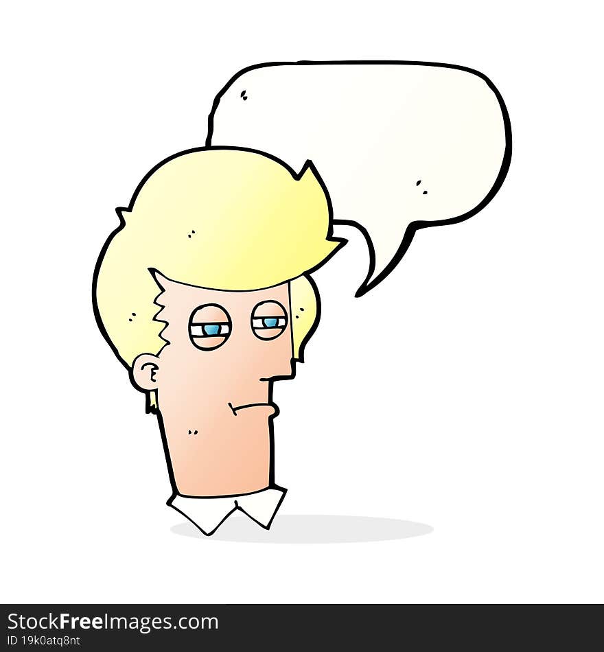 cartoon man with narrowed eyes with speech bubble