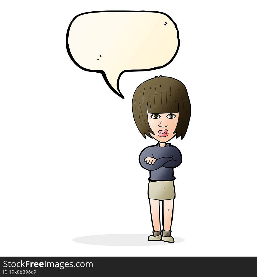 cartoon annoyed woman with speech bubble