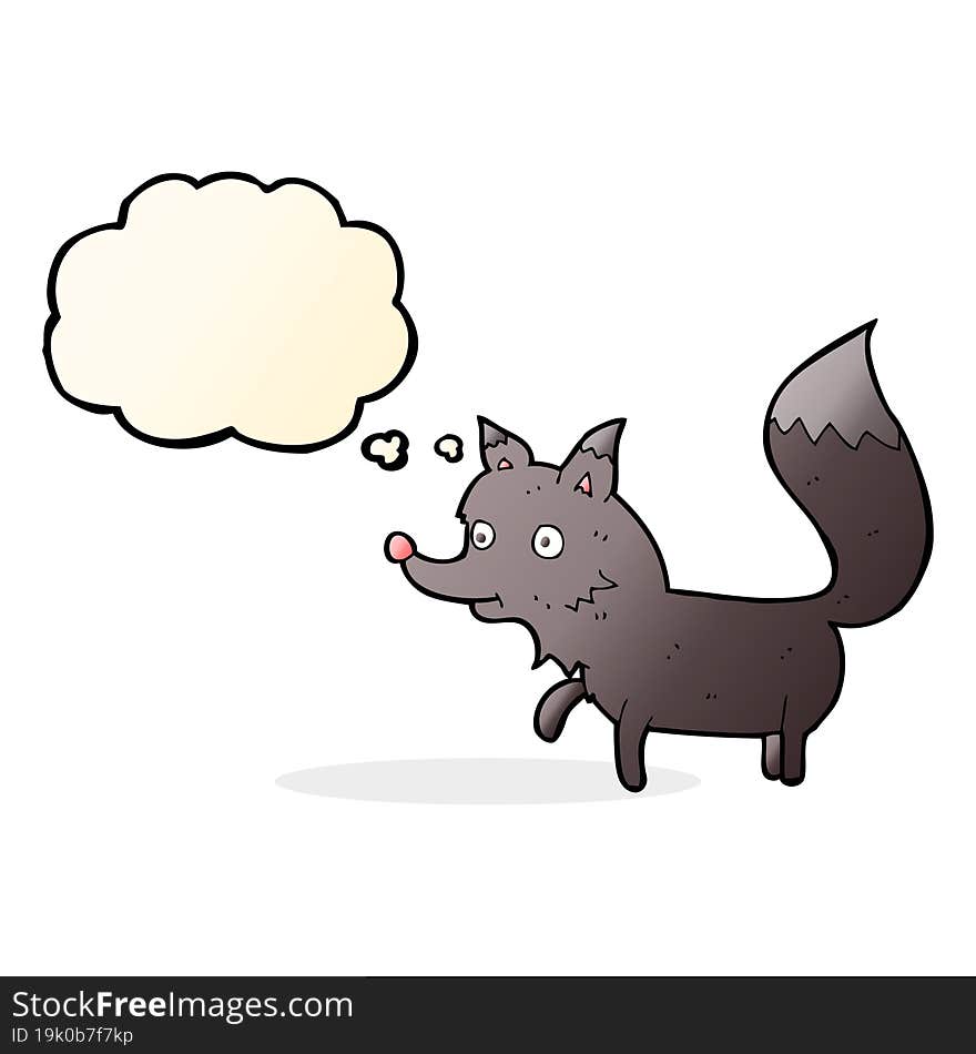 cartoon wolf cub with thought bubble