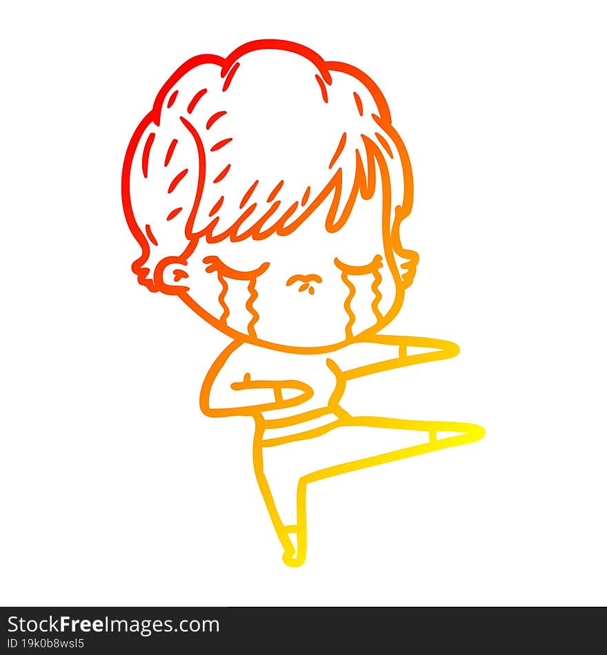 warm gradient line drawing cartoon woman crying