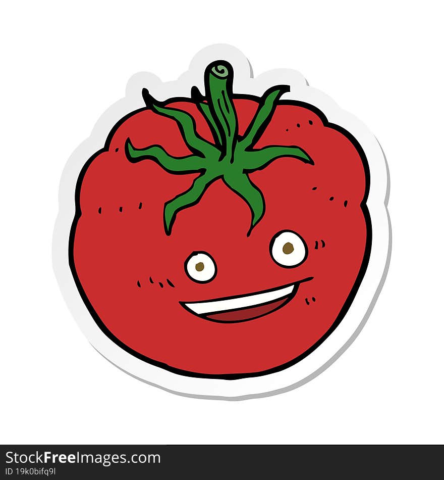 sticker of a cartoon happy tomato