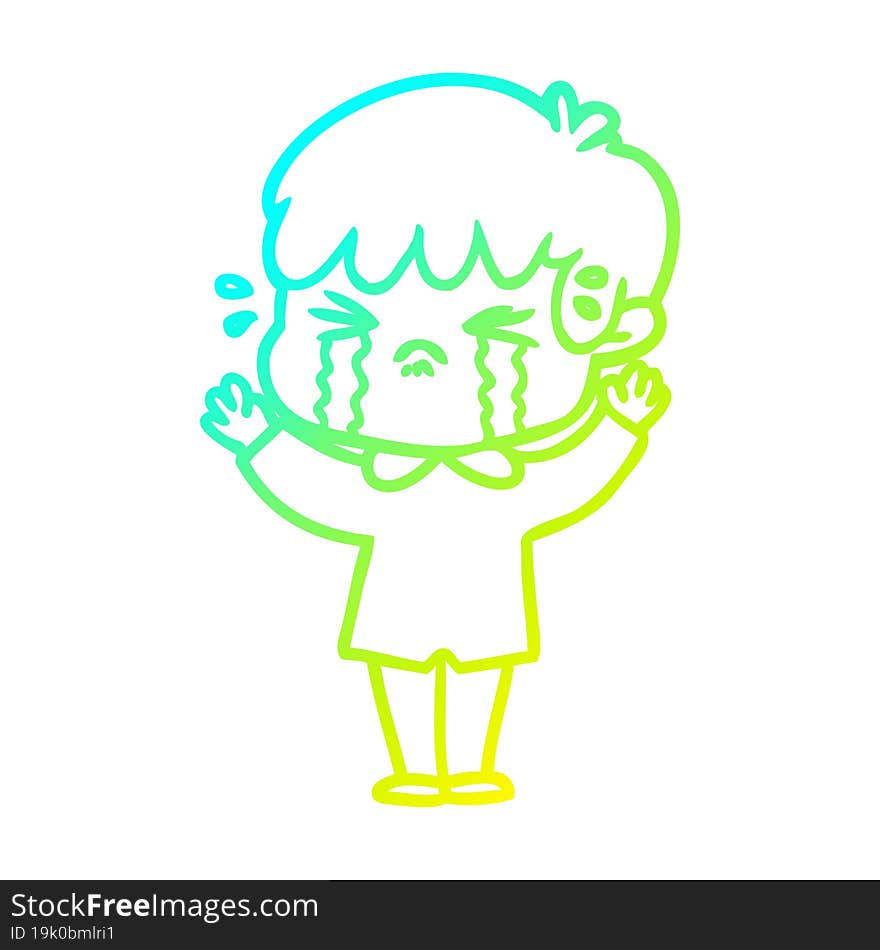 cold gradient line drawing cartoon boy crying