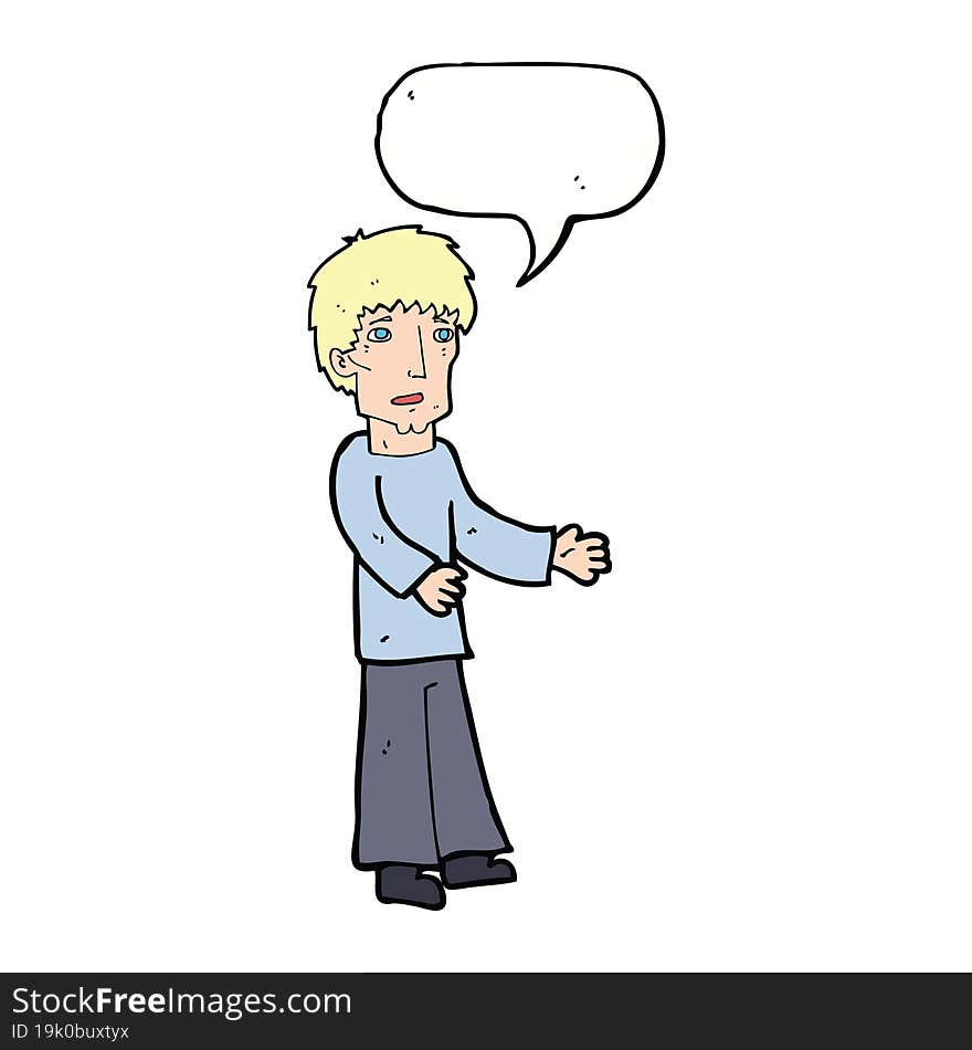 Cartoon Man Explaining With Speech Bubble