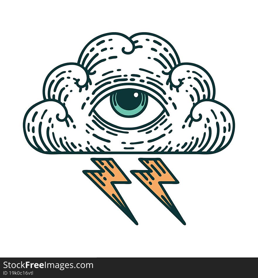 tattoo style icon of an all seeing eye cloud