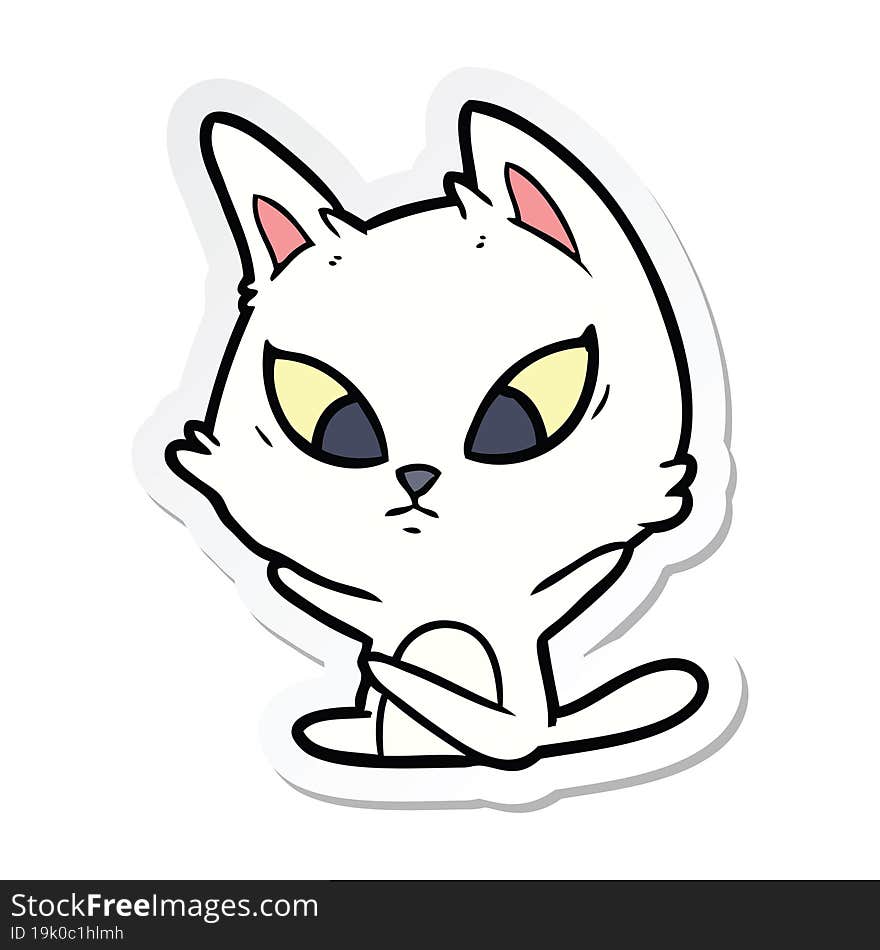 sticker of a confused cartoon cat sitting