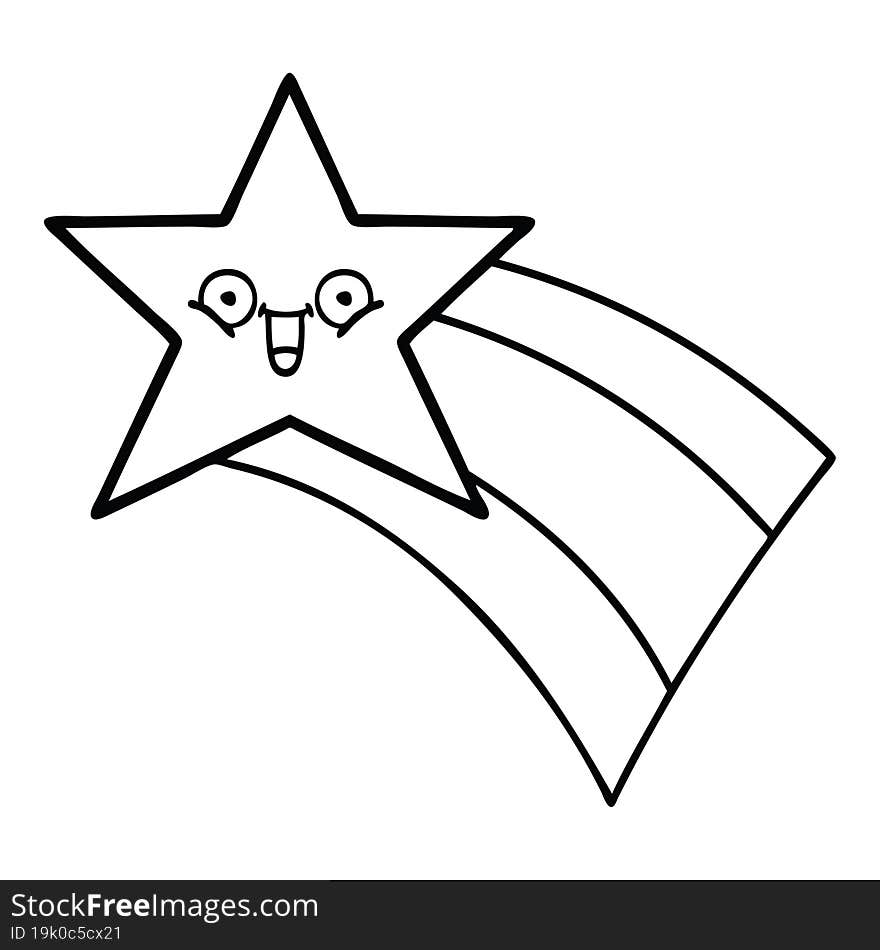 line drawing cartoon of a shooting rainbow star