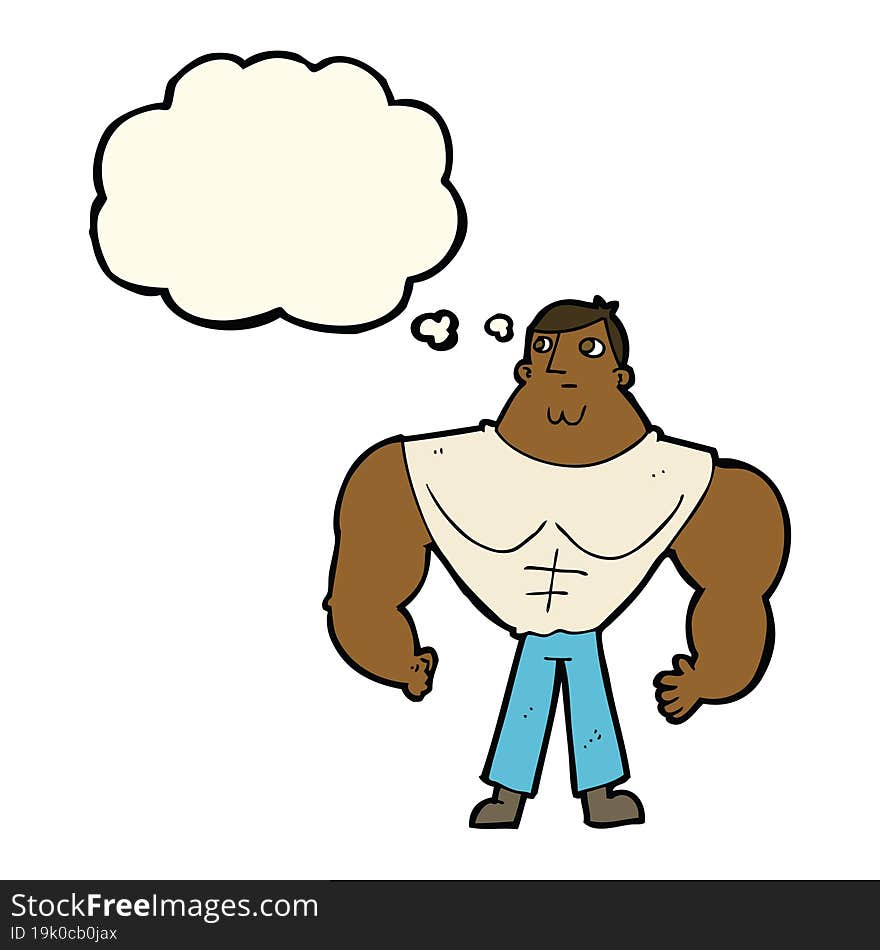 cartoon body builder with thought bubble