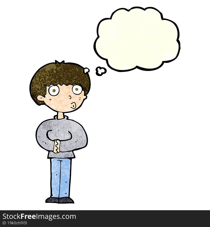 cartoon curious man with thought bubble