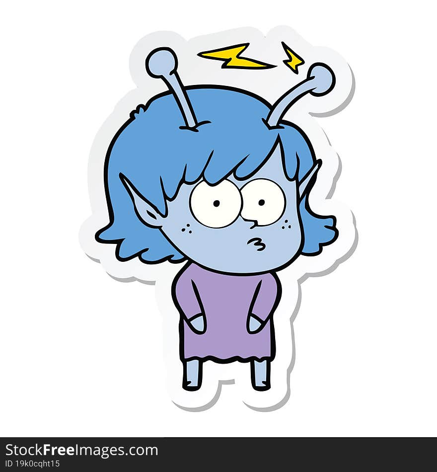 sticker of a cartoon alien girl