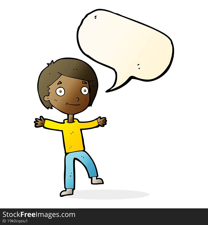 Cartoon Excited Boy With Speech Bubble