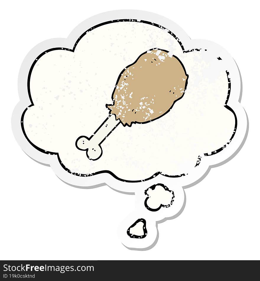 cartoon chicken leg with thought bubble as a distressed worn sticker