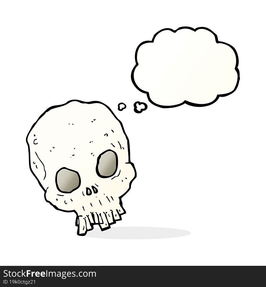 cartoon spooky skull with thought bubble