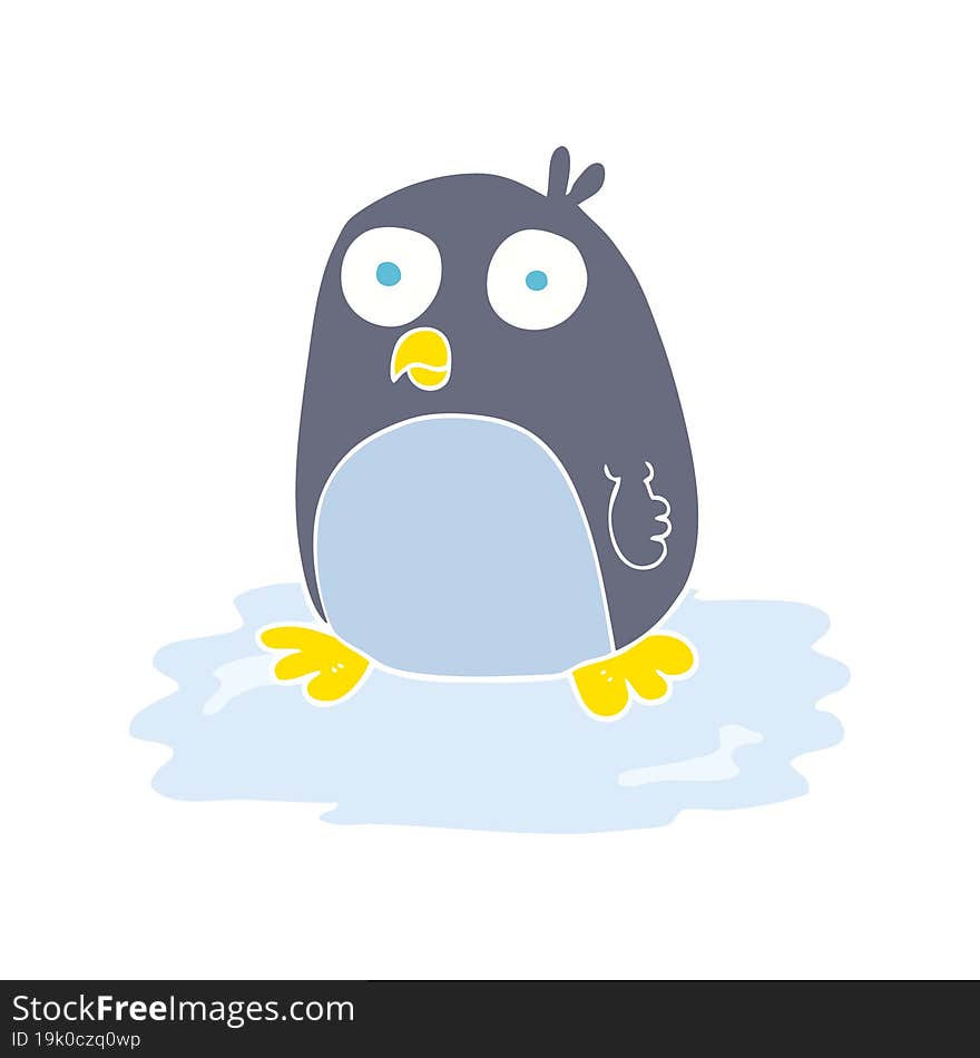 flat color illustration of a cartoon penguin on ice