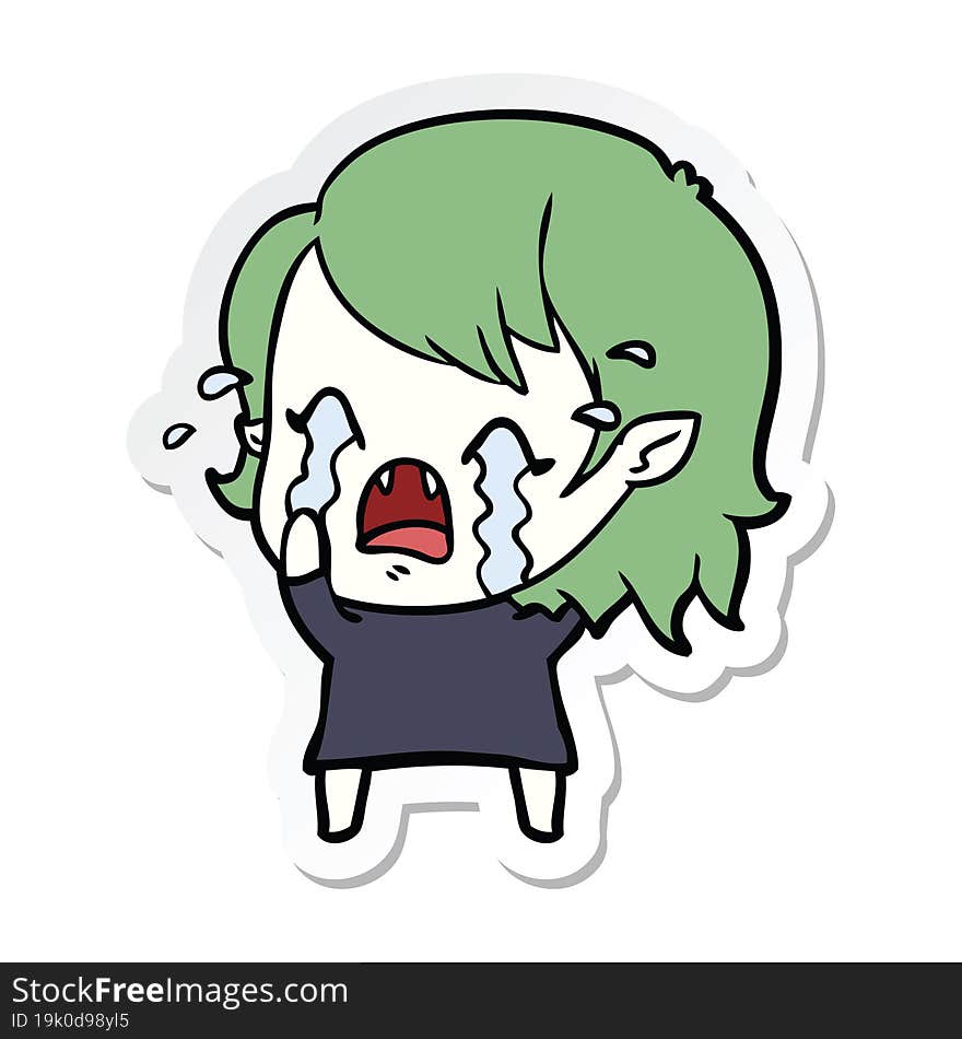 sticker of a cartoon crying vampire girl