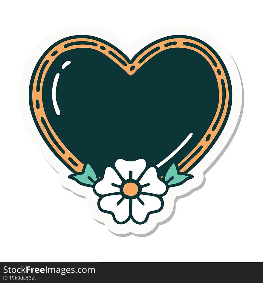 sticker of tattoo in traditional style of a heart and flower. sticker of tattoo in traditional style of a heart and flower