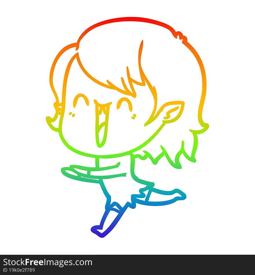 rainbow gradient line drawing cute cartoon happy vampire girl