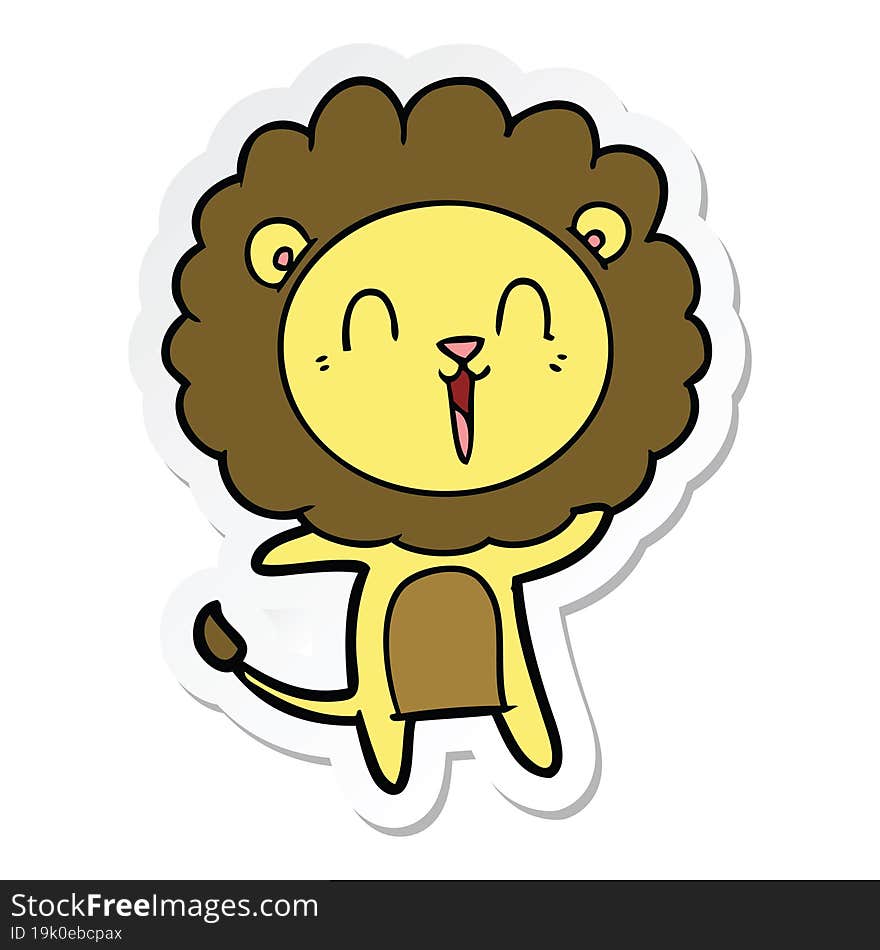 sticker of a laughing lion cartoon