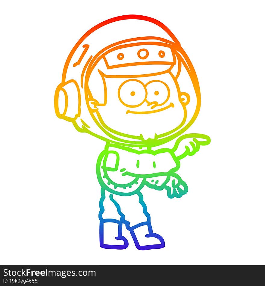 rainbow gradient line drawing of a happy astronaut cartoon