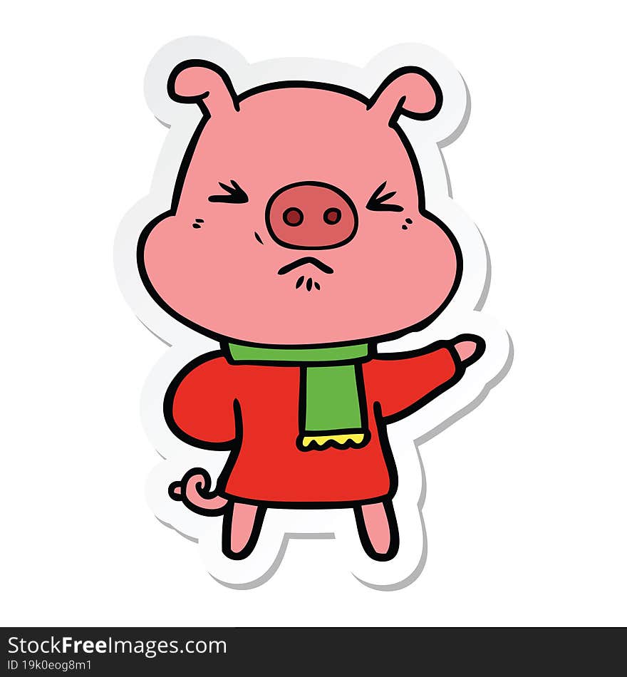 sticker of a cartoon angry pig