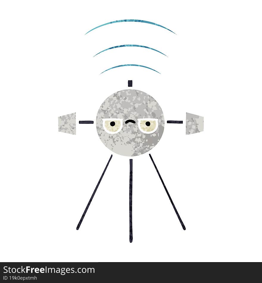 Retro Illustration Style Cartoon Satellite