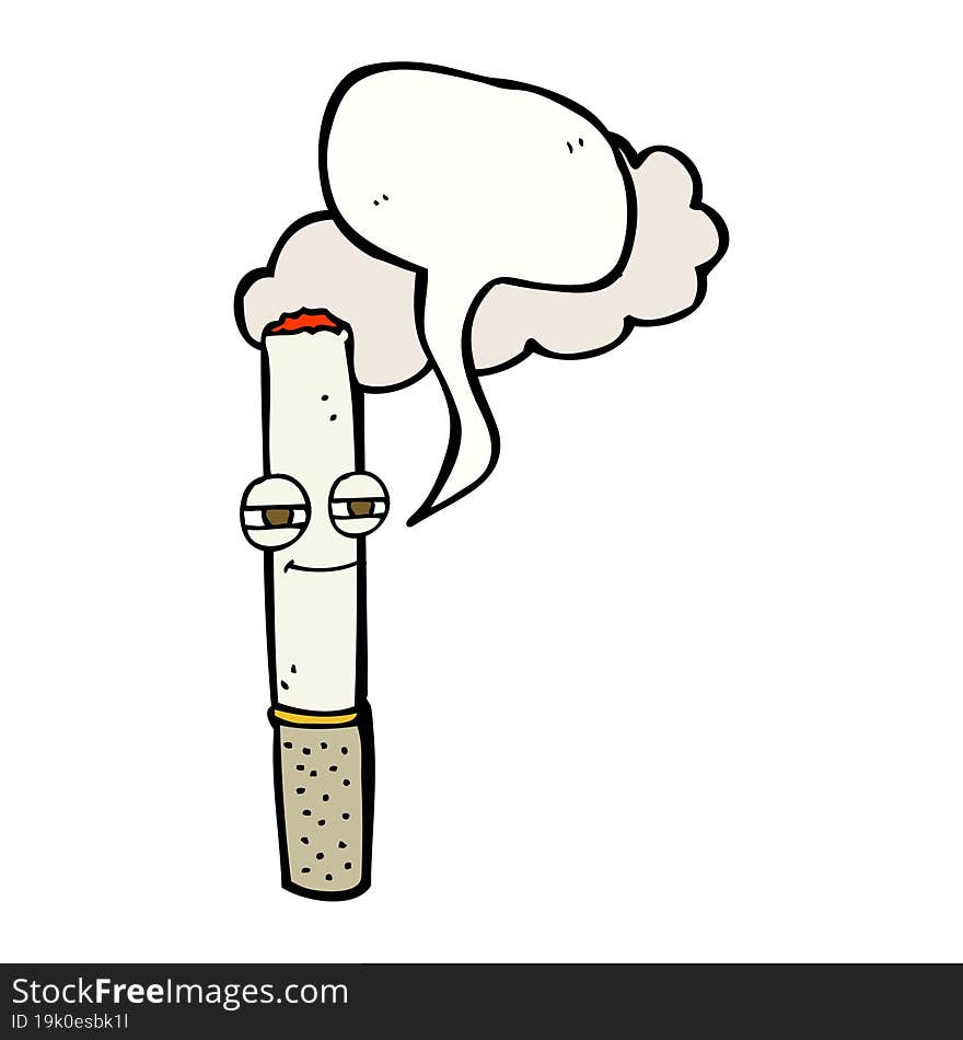 cartoon happy cigarette with speech bubble