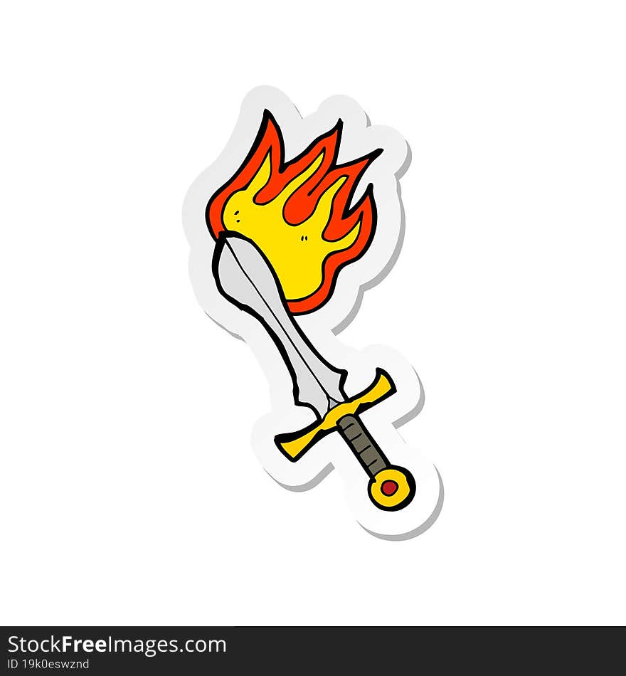 sticker of a cartoon flaming sword