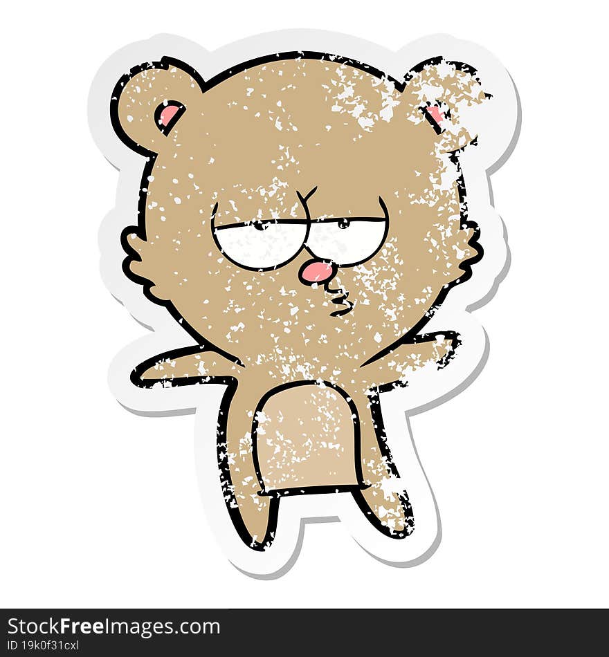 Distressed Sticker Of A Bored Bear Cartoon