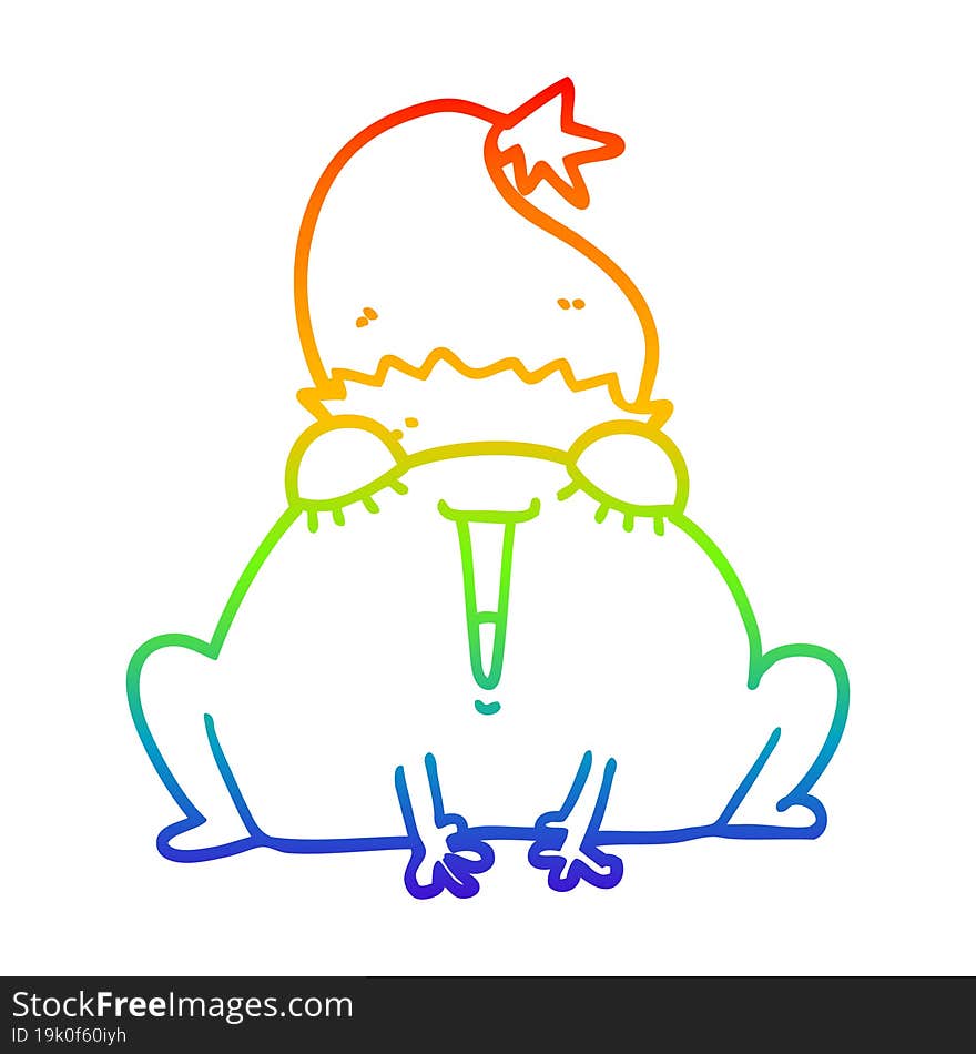 rainbow gradient line drawing of a cute cartoon christmas frog