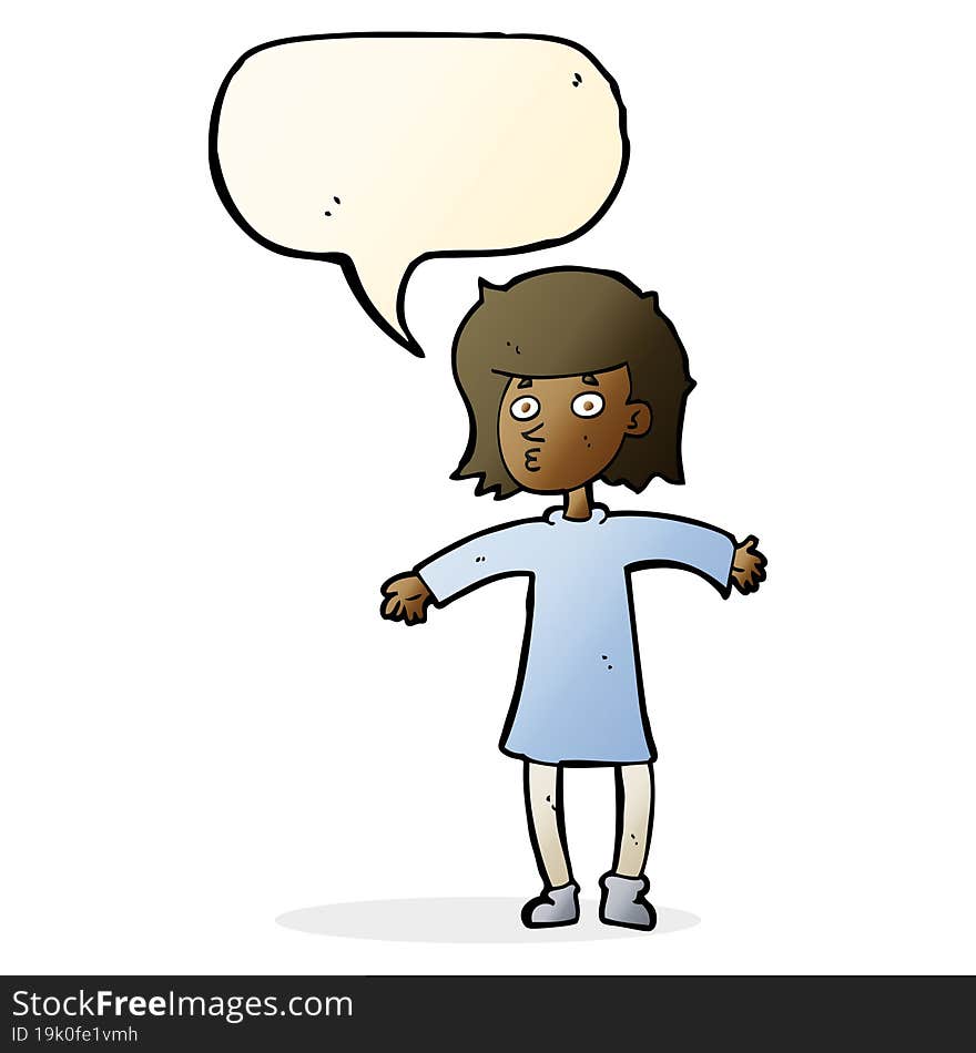 cartoon nervous woman with speech bubble