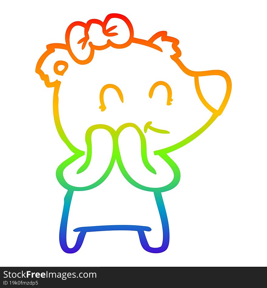 rainbow gradient line drawing shy female polar bear cartoon