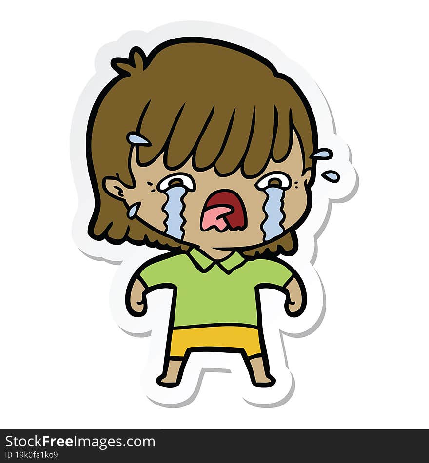 sticker of a cartoon girl crying