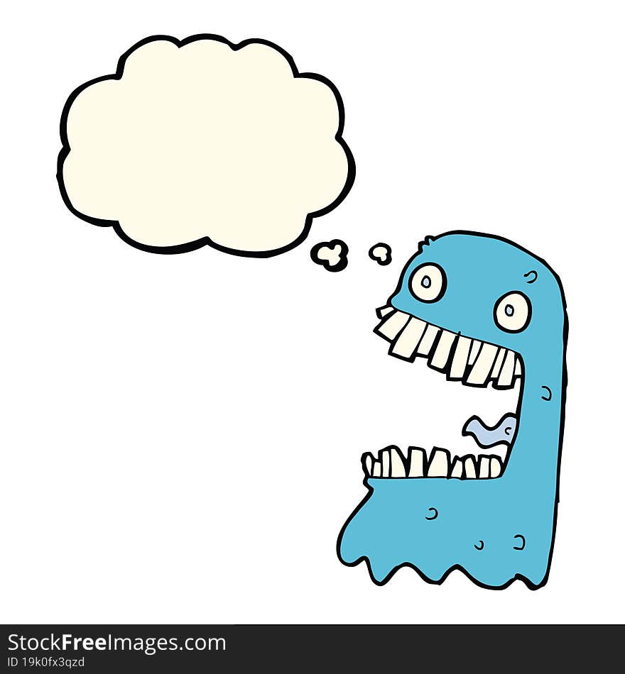 cartoon gross ghost with thought bubble