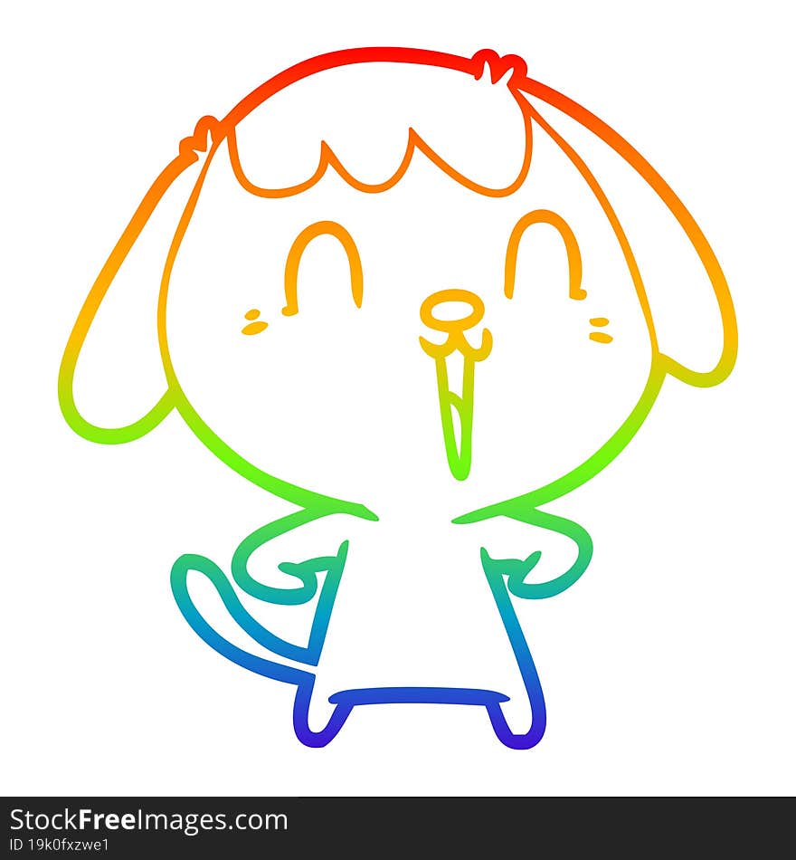 rainbow gradient line drawing of a cute cartoon dog