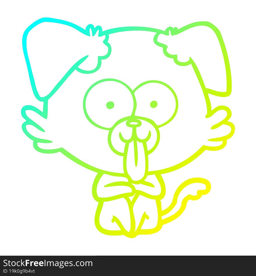 cold gradient line drawing of a cartoon dog with tongue sticking out