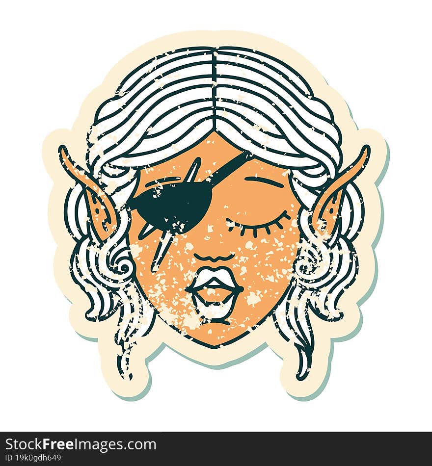 Retro Tattoo Style elf rogue character face. Retro Tattoo Style elf rogue character face