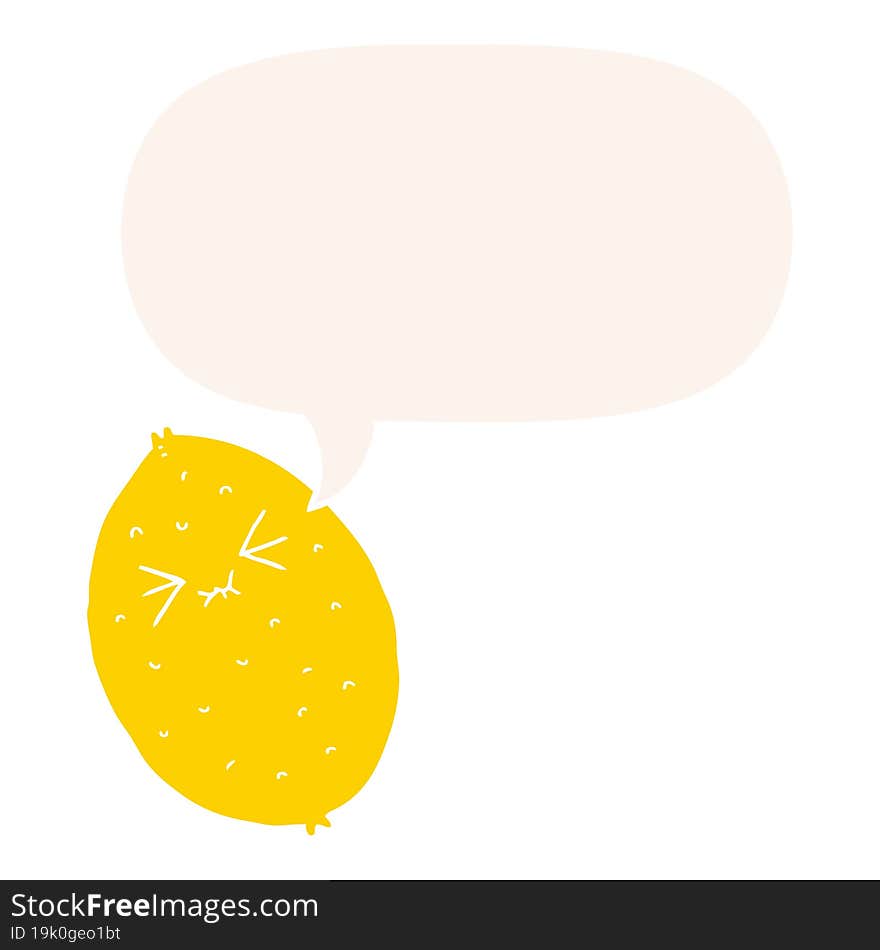 Cartoon Bitter Lemon And Speech Bubble In Retro Style