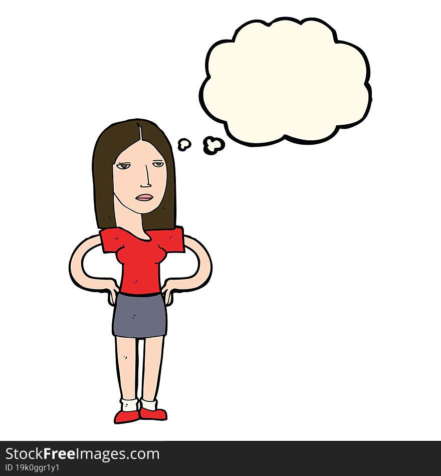 Cartoon Woman With Hands On Hips With Thought Bubble