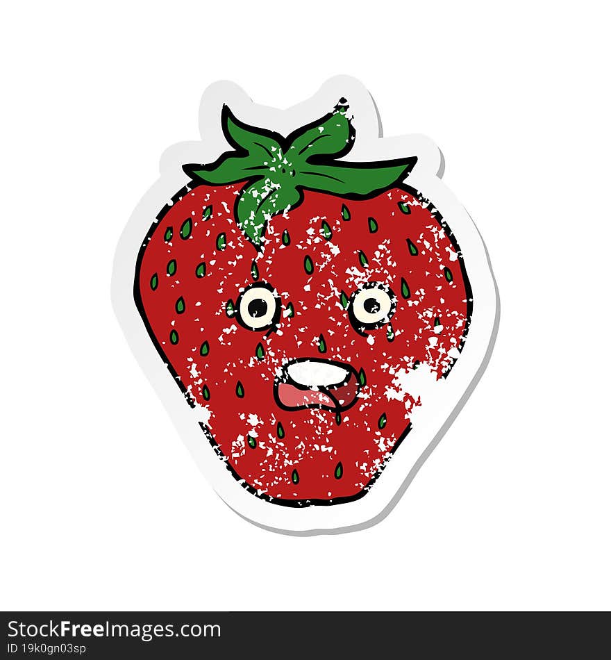 Retro Distressed Sticker Of A Cartoon Strawberry