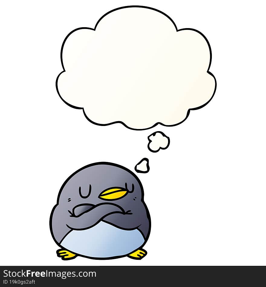 cartoon penguin and thought bubble in smooth gradient style