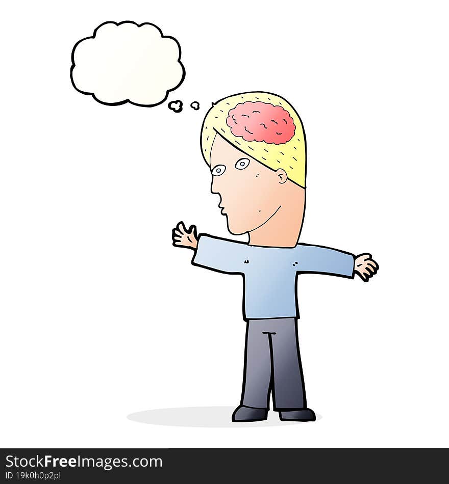 cartoon man with brain with thought bubble