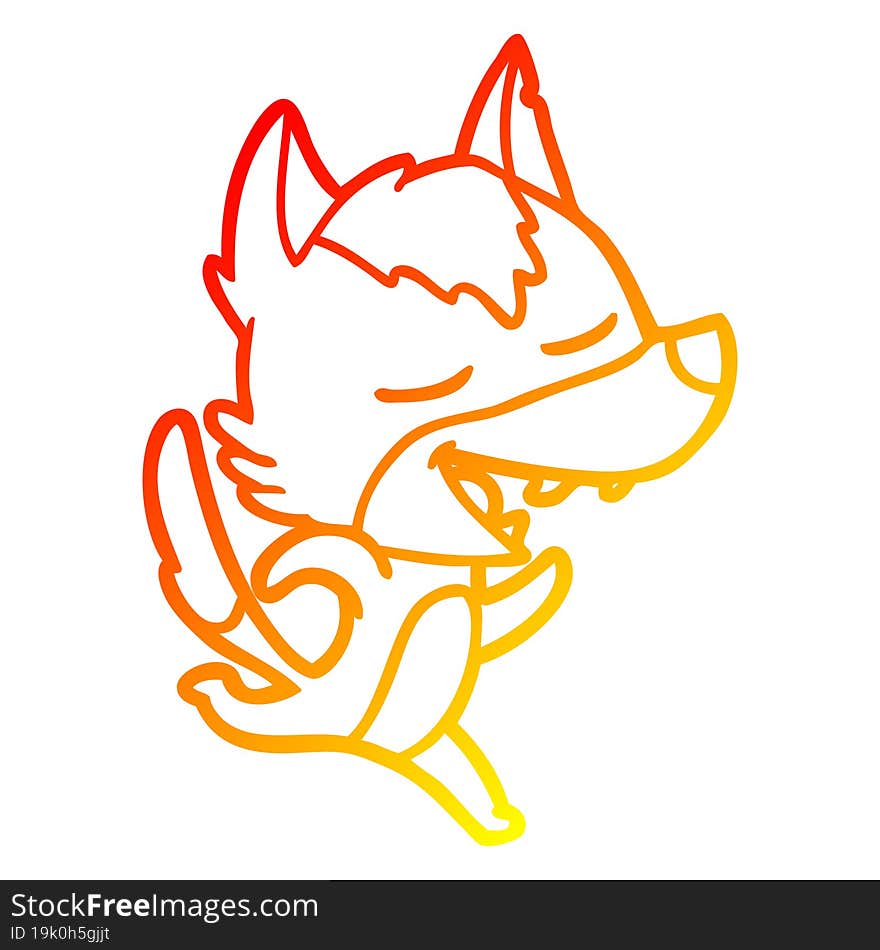 Warm Gradient Line Drawing Cartoon Running Wolf Laughing