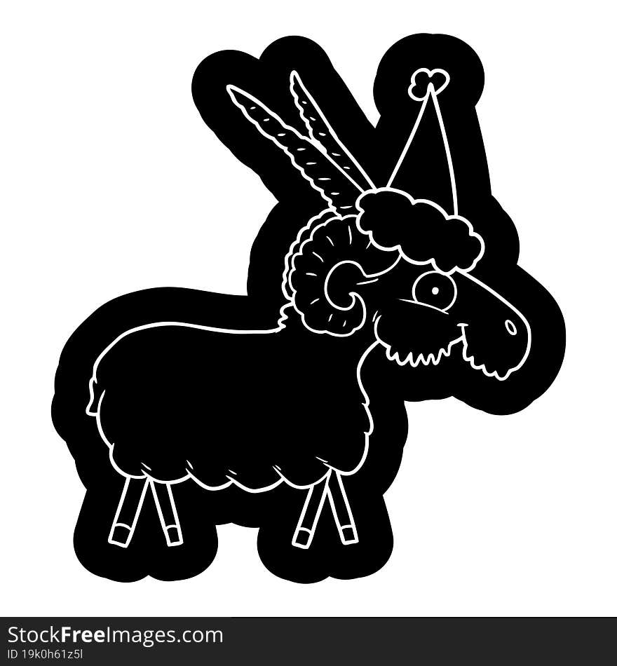 Cartoon Icon Of A Goat Wearing Santa Hat